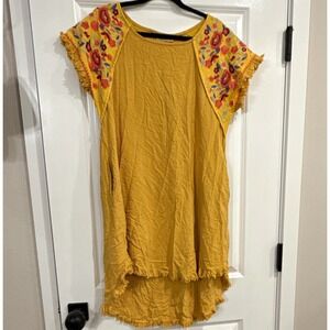 Style U Women's Yellow Floral Embroidered Hi-Low Shift Dress Cap Sleeve M